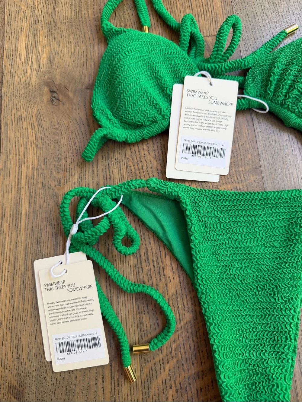 Monday Swimwear Green Textured Tie Bikini